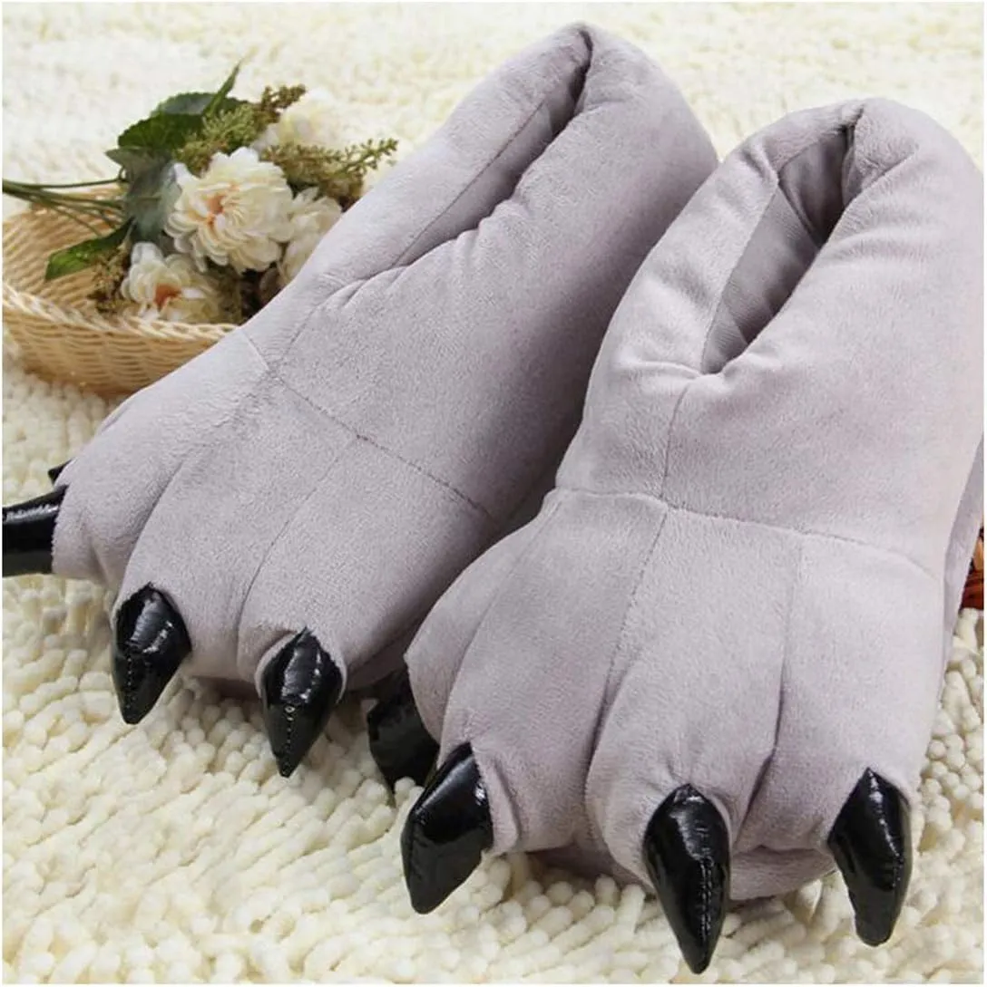 Adult Dinosaur Paw Plush Slippers - Warm Home Claw Slippers
