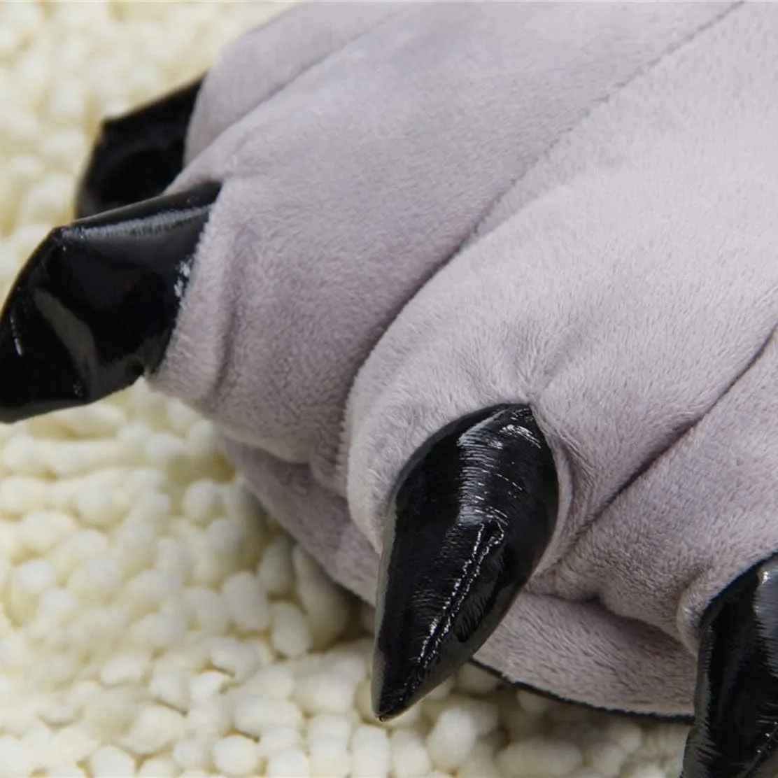Adult Dinosaur Paw Plush Slippers - Warm Home Claw Slippers