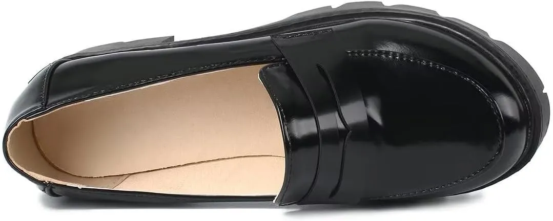Agodor Women's Goth Chunky Heel Platform Loafers Round Toe Gothic Uniform Dress Shoes
