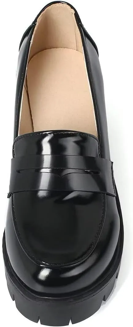 Agodor Women's Goth Chunky Heel Platform Loafers Round Toe Gothic Uniform Dress Shoes