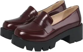 Agodor Women's Goth Chunky Heel Platform Loafers Round Toe Gothic Uniform Dress Shoes