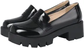 Agodor Women's Goth Chunky Heel Platform Loafers Round Toe Gothic Uniform Dress Shoes