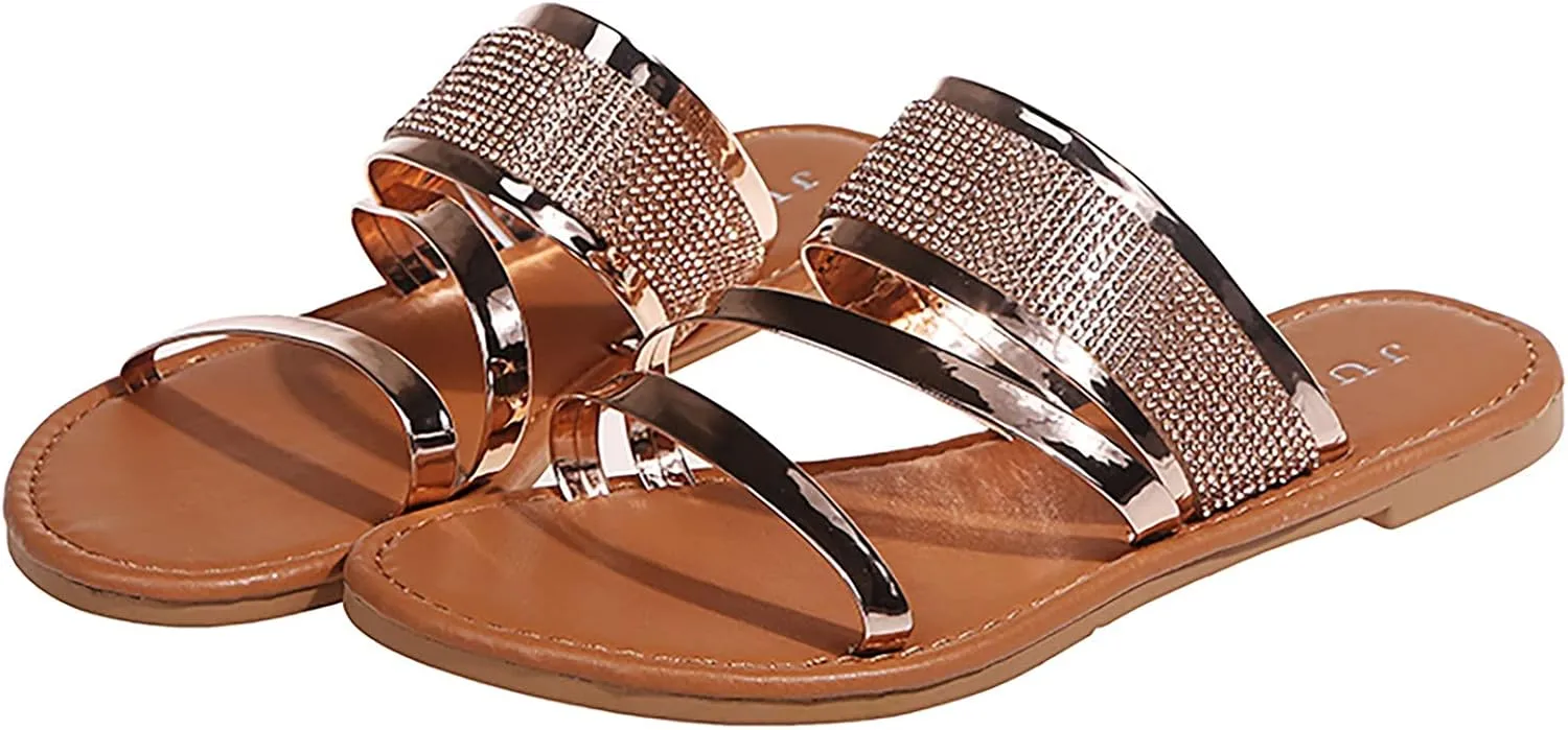 Beach Sandals for Women Roman Slip on Ring Toe Flip Flop Breathable Pluse Size for Women Summer Wedding