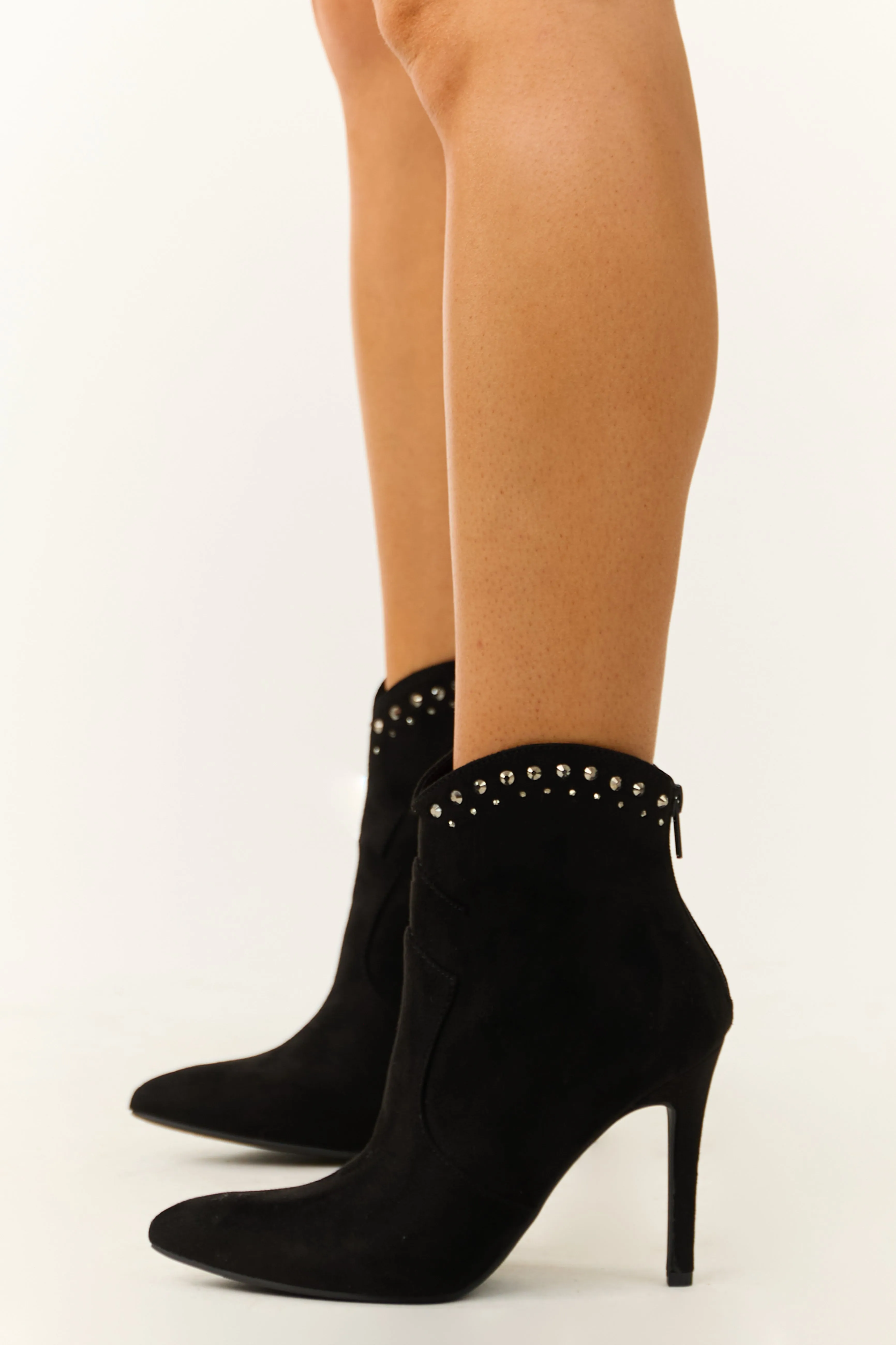 Black Rhinestone Detail High Heel Ankle Booties