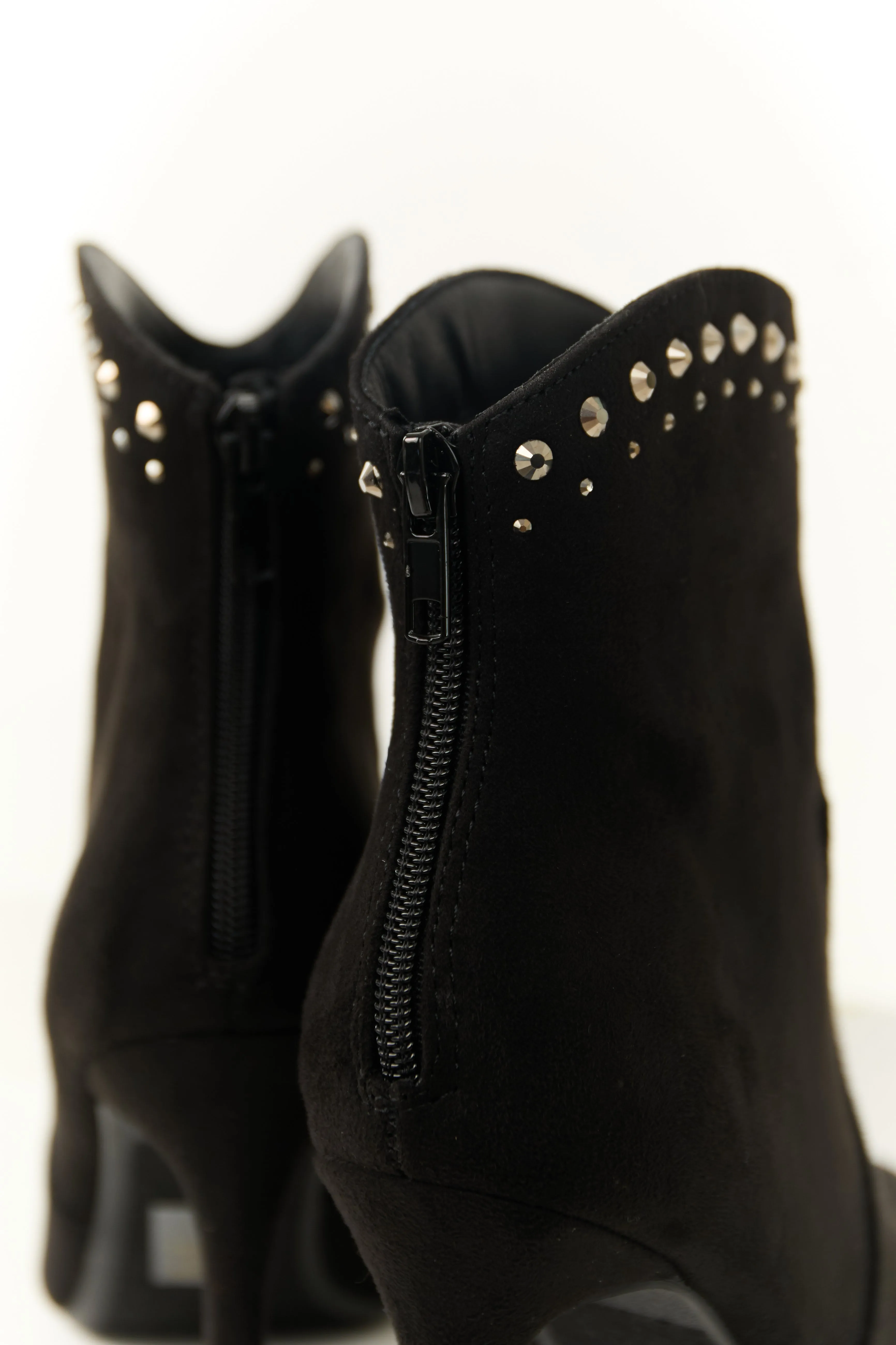 Black Rhinestone Detail High Heel Ankle Booties