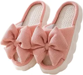Bow shaped slippers cute women's summer home open toe linen slippers