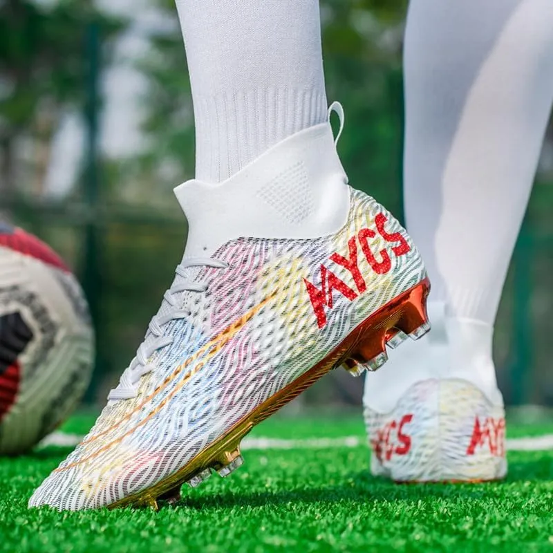 DHOVOR Boys Girls High-Top Soccer Cleats Youth Football Cleats Comfortable Indoor Soccer Shoes for Kids Outdoor/Indoor/Competition/Unisex