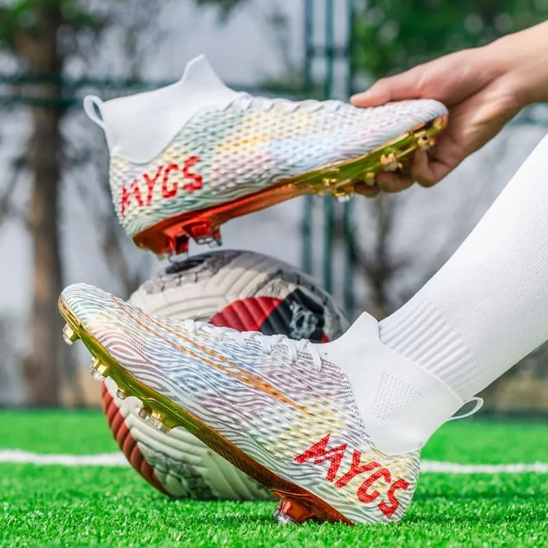 DHOVOR Boys Girls High-Top Soccer Cleats Youth Football Cleats Comfortable Indoor Soccer Shoes for Kids Outdoor/Indoor/Competition/Unisex