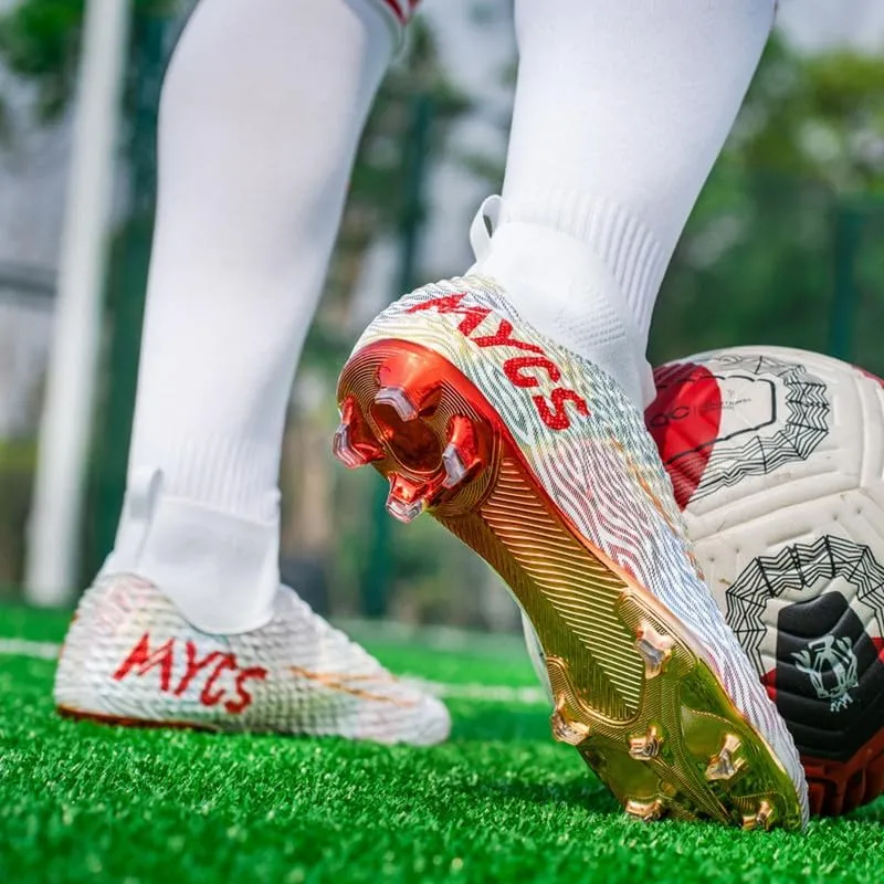 DHOVOR Boys Girls High-Top Soccer Cleats Youth Football Cleats Comfortable Indoor Soccer Shoes for Kids Outdoor/Indoor/Competition/Unisex