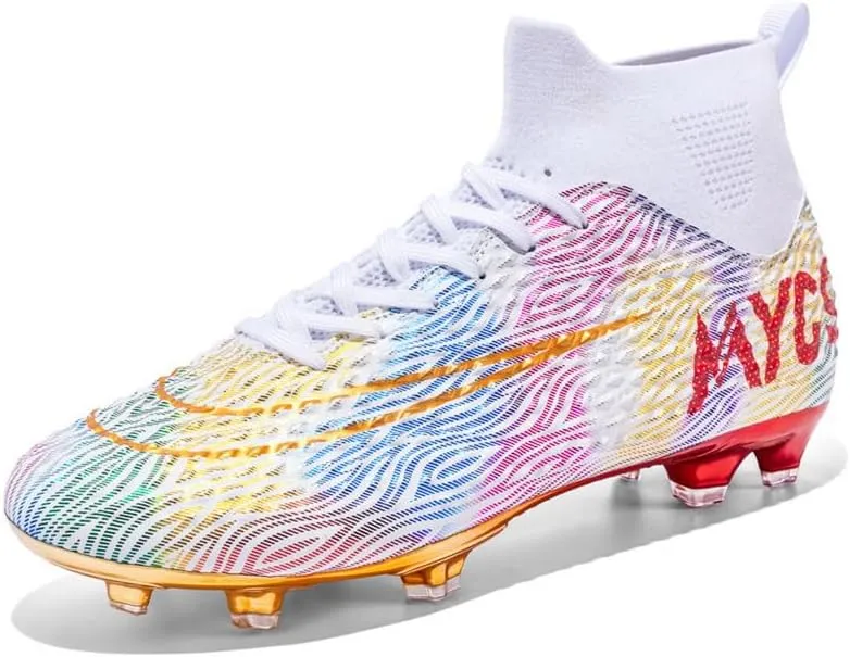DHOVOR Boys Girls High-Top Soccer Cleats Youth Football Cleats Comfortable Indoor Soccer Shoes for Kids Outdoor/Indoor/Competition/Unisex