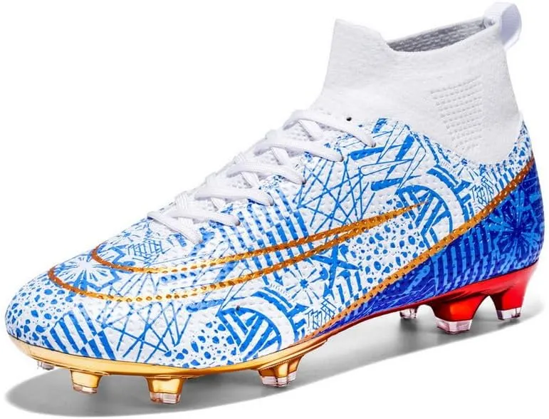 DHOVOR Boys Girls High-Top Soccer Cleats Youth Football Cleats Comfortable Indoor Soccer Shoes for Kids Outdoor/Indoor/Competition/Unisex
