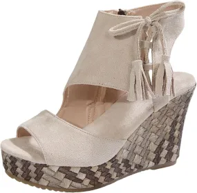 Dressy Sandals Women Hollow Out Zipper Peep Toe Sandals Comfortable Boho Espadrilles Wedges 2025 Summer Casual Slingback Shoes