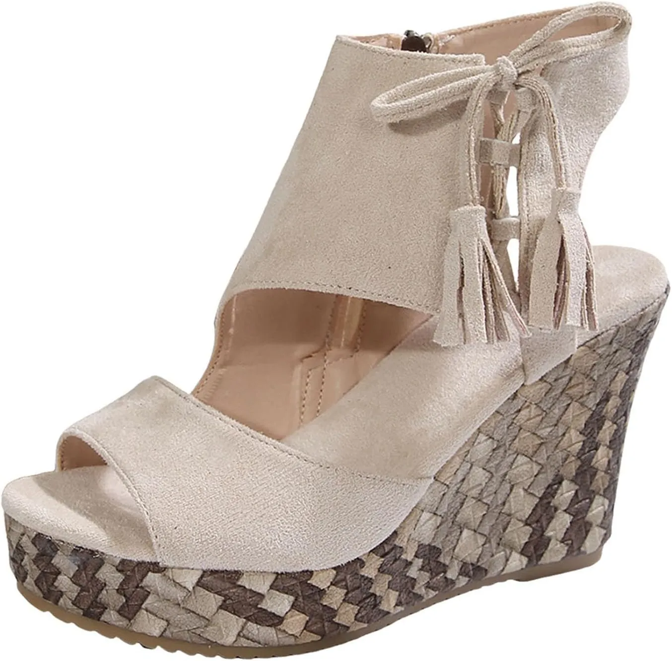 Dressy Sandals Women Hollow Out Zipper Peep Toe Sandals Comfortable Boho Espadrilles Wedges 2025 Summer Casual Slingback Shoes