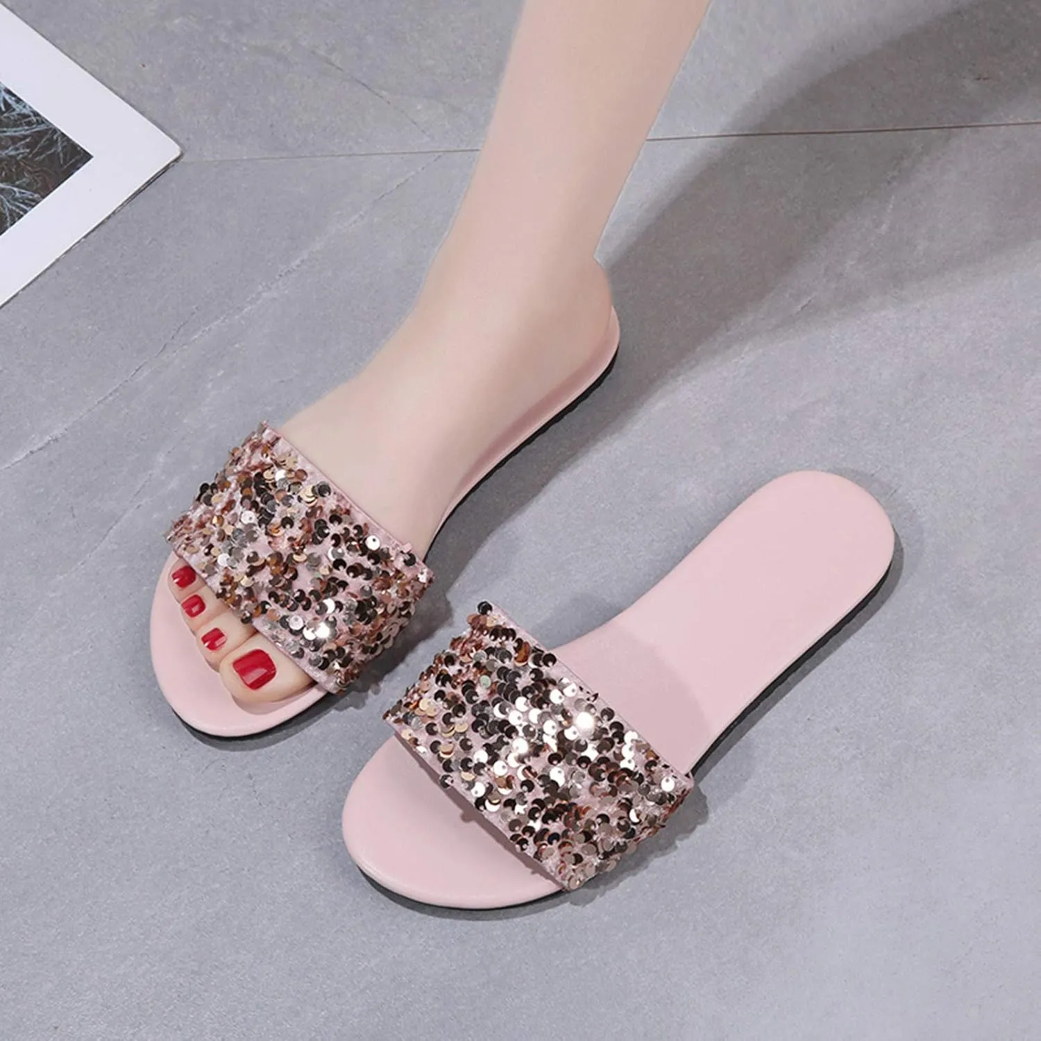 Flat Sandals Women Casual Slide Beach One Strap Open toe Falt Slip On Dressy Flat Sandals Flat Womens Sandals