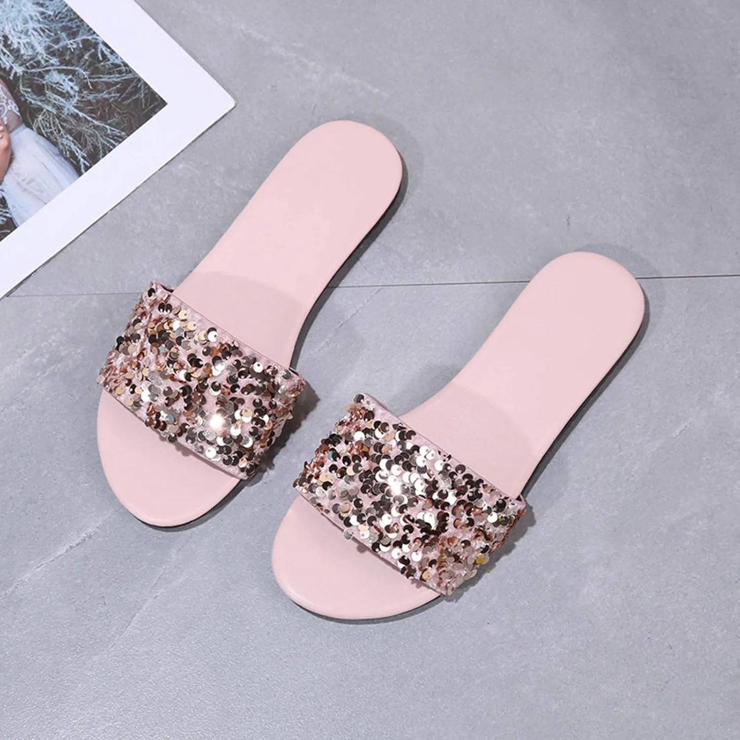 Flat Sandals Women Casual Slide Beach One Strap Open toe Falt Slip On Dressy Flat Sandals Flat Womens Sandals