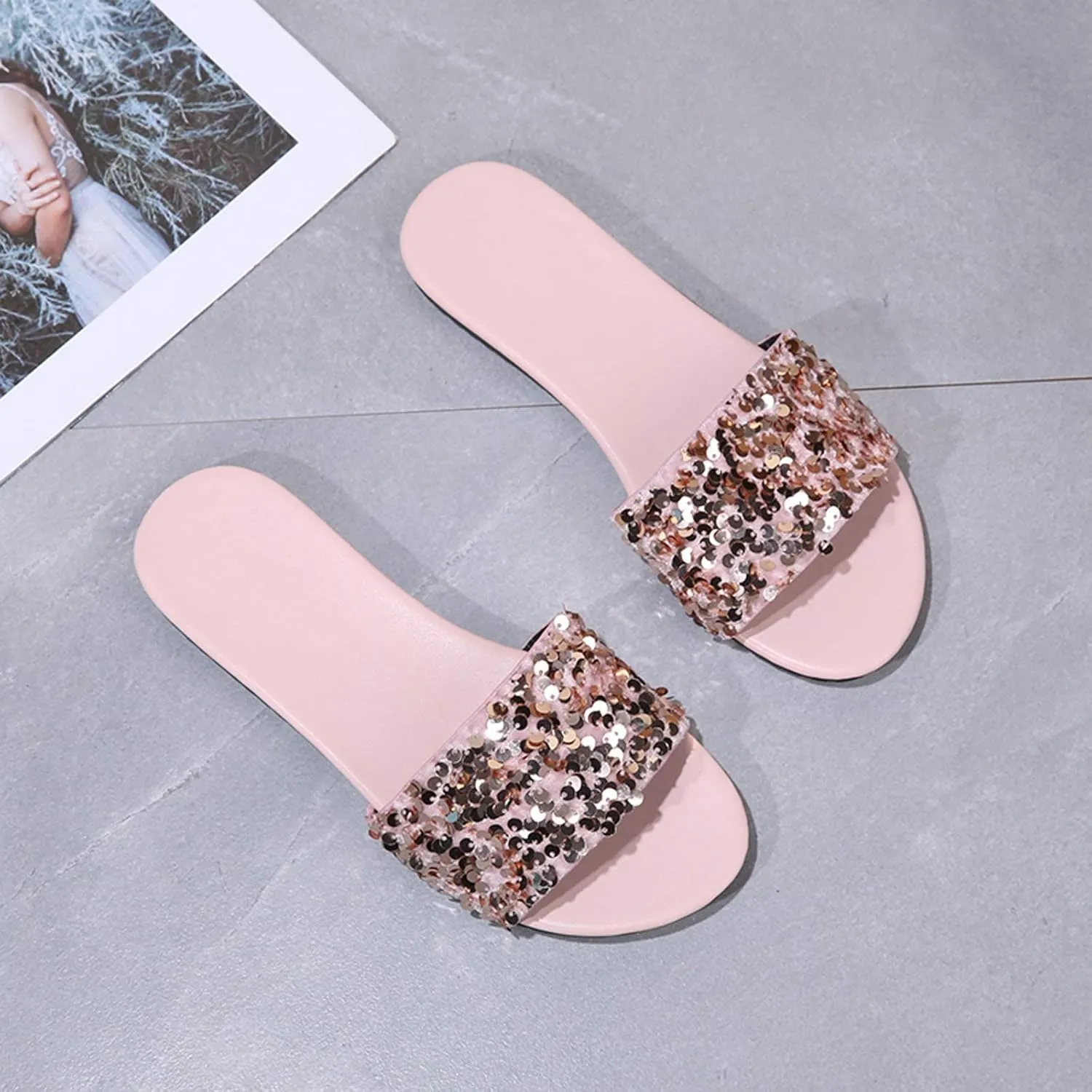 Flat Sandals Women Casual Slide Beach One Strap Open toe Falt Slip On Dressy Flat Sandals Flat Womens Sandals
