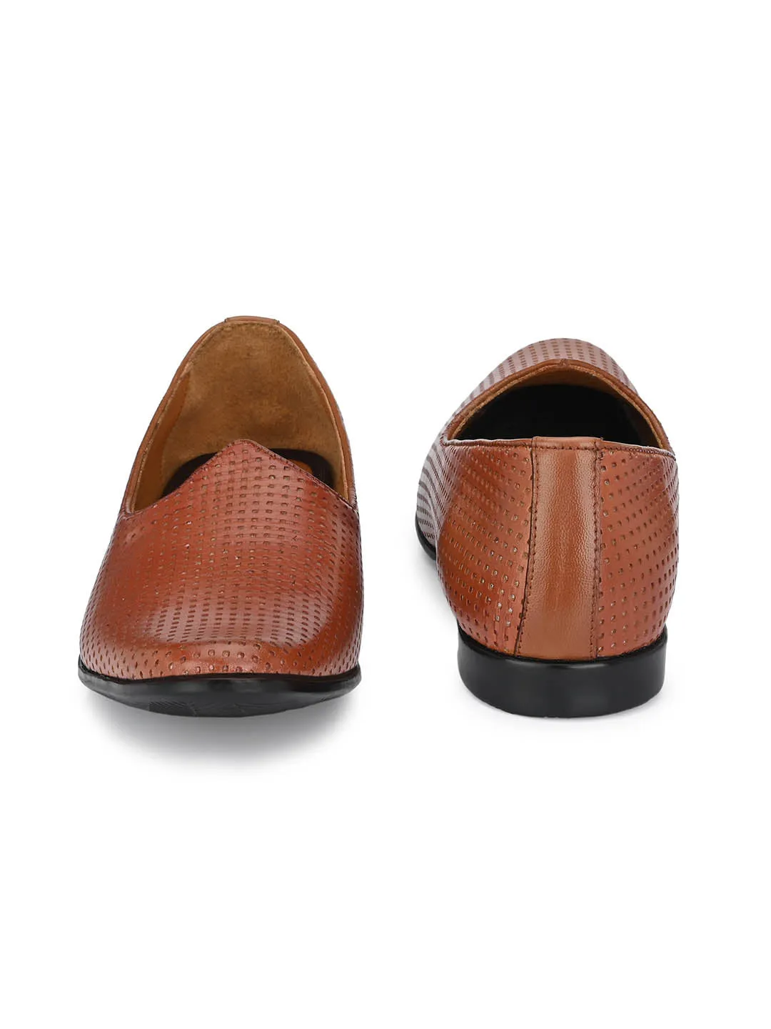 Hitz Men's Tan Leather Slip-On Ethnic Shoes