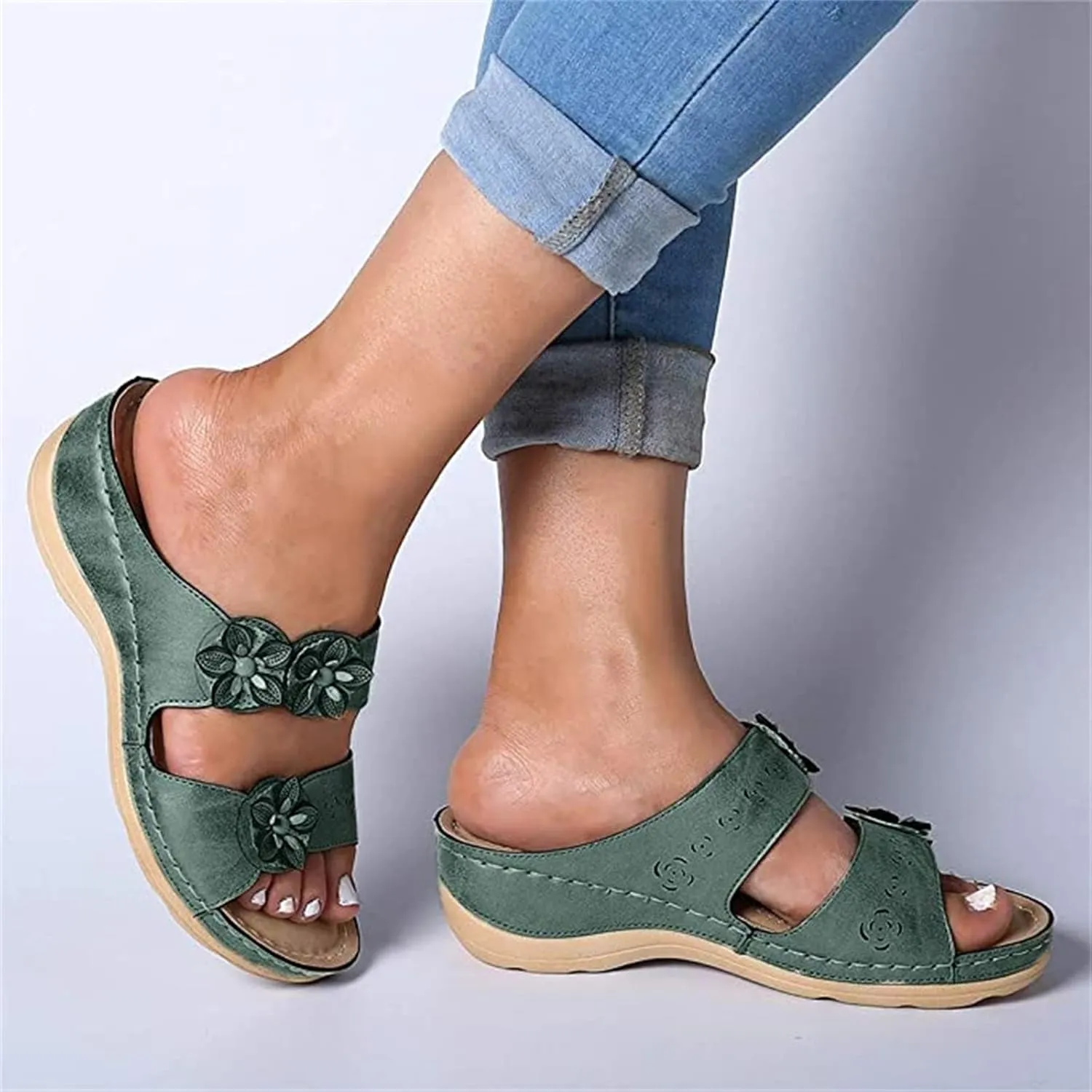 Lausiuoe Orthopedic Sandals for Women,Orthotic Flip Flops for Women Low Wedge Sandals with Arch Support for Flat Feet