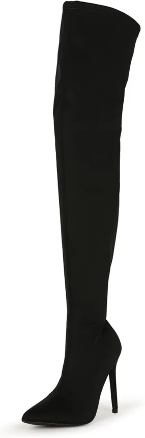 Liliana Women Faux Leather Pointy Toe Thigh High Single Sole Stiletto Boot