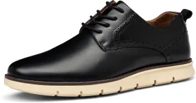 Mens Casual Dress Shoes Genuine Leather Plain Toe Mens Dress Sneakers Lightweight Comfortable Business Casual Oxford Shoes for Men