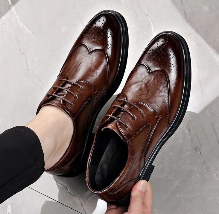 Men's Casual Wedding Faux Patent Leather Derby Shoes Mens Fashion Pointed Toe Lace Up Business Tuxedo Shoes