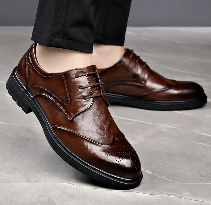 Men's Casual Wedding Faux Patent Leather Derby Shoes Mens Fashion Pointed Toe Lace Up Business Tuxedo Shoes