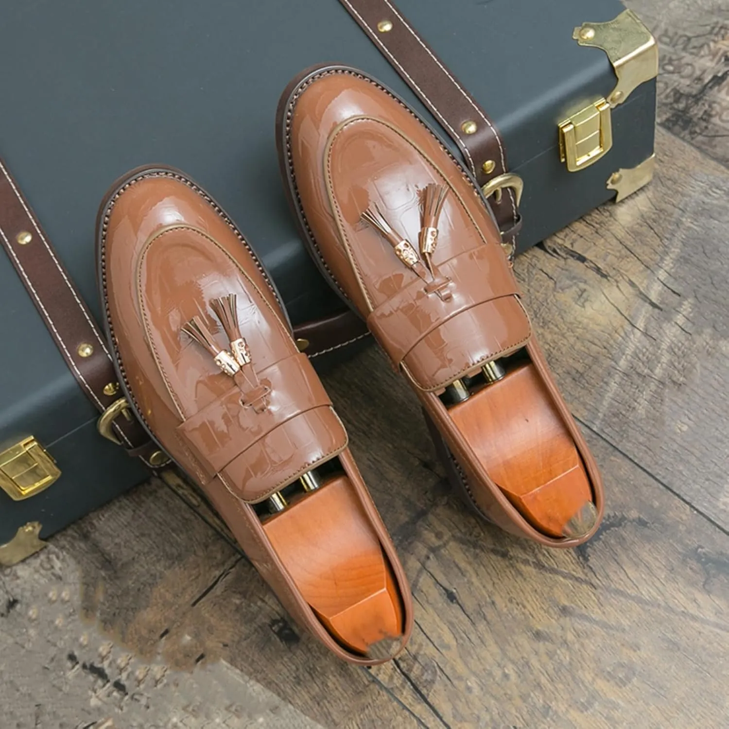 Men's Patent Leather Tassel Chunky Loafer Casual Slip - On Platform Loafer Shoes