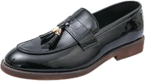 Men's Patent Leather Tassel Chunky Loafer Casual Slip - On Platform Loafer Shoes