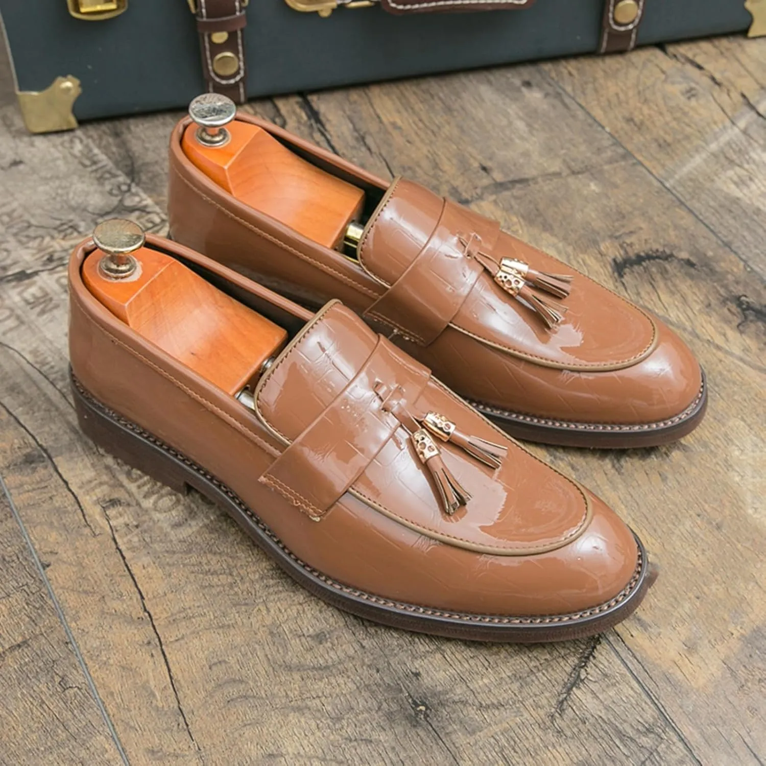 Men's Patent Leather Tassel Chunky Loafer Casual Slip - On Platform Loafer Shoes