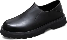 Men's Soft Genuine Leather Platform Loafers Fashion Handmade Round Toe Lightweight Slip-On Business Dress Shoes for Driving Office