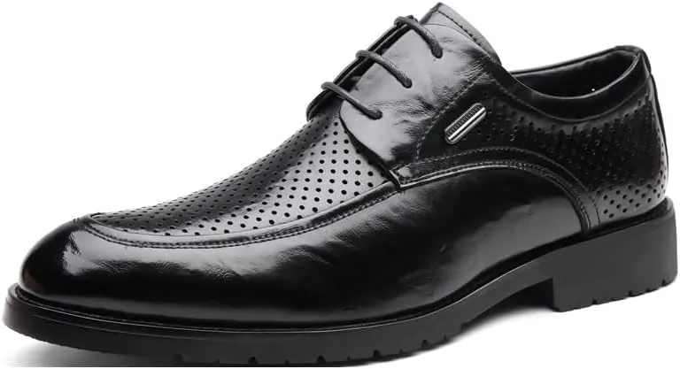 Men's Summer Breathable Leather Dress Shoes Comfortable Non-Slip Low Top Business Work Oxfords Shoes for Men