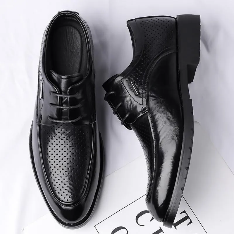 Men's Summer Breathable Leather Dress Shoes Comfortable Non-Slip Low Top Business Work Oxfords Shoes for Men