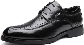 Men's Summer Breathable Leather Dress Shoes Comfortable Non-Slip Low Top Business Work Oxfords Shoes for Men