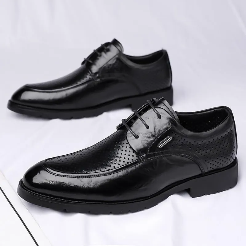 Men's Summer Breathable Leather Dress Shoes Comfortable Non-Slip Low Top Business Work Oxfords Shoes for Men
