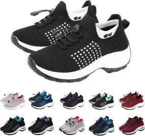 Orthopedic Sneakers for Women Men Adjustable Elastic Strap Trainers Shoes,Lightweight Breathable Damping Air Cushion Sneakers Non-Slip Platform Waterproof Comfort Soles Sports Shoes with Arch Support