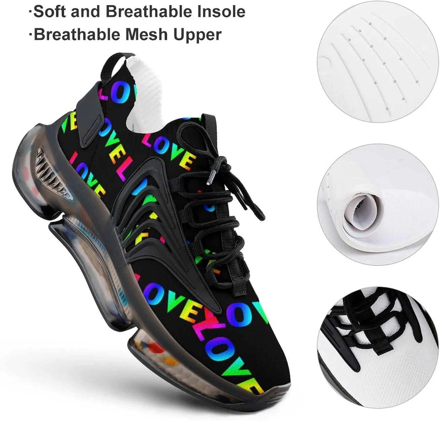 Rainbow Love Mens Sneakers Running Shoes Lightweight Athletic Shoes for Jogging Walking Gym