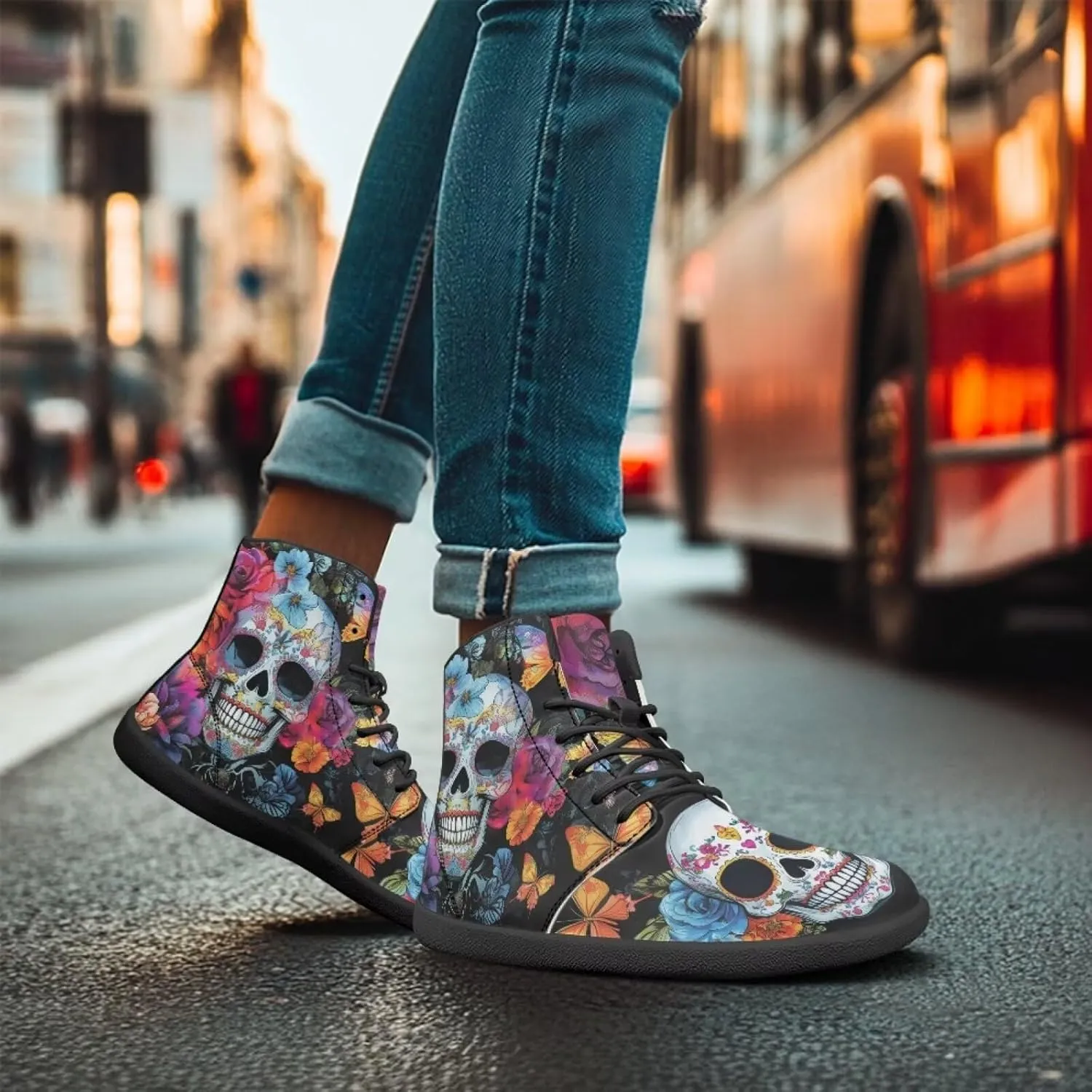 Skull High Top Basketball Barefoot Shoes for Men Women Casual Walking Work Shoes Running Sneakers