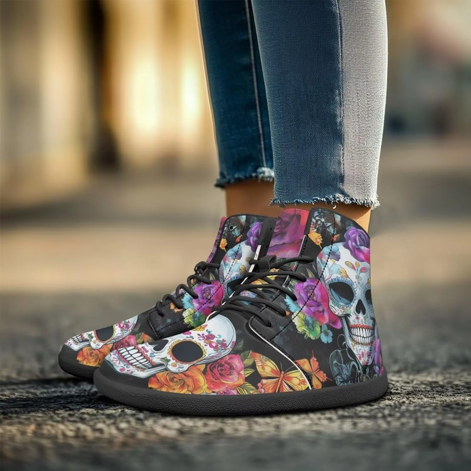 Skull High Top Basketball Barefoot Shoes for Men Women Casual Walking Work Shoes Running Sneakers