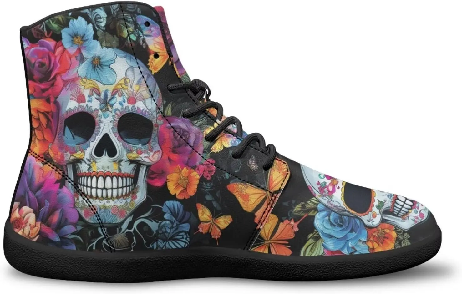 Skull High Top Basketball Barefoot Shoes for Men Women Casual Walking Work Shoes Running Sneakers