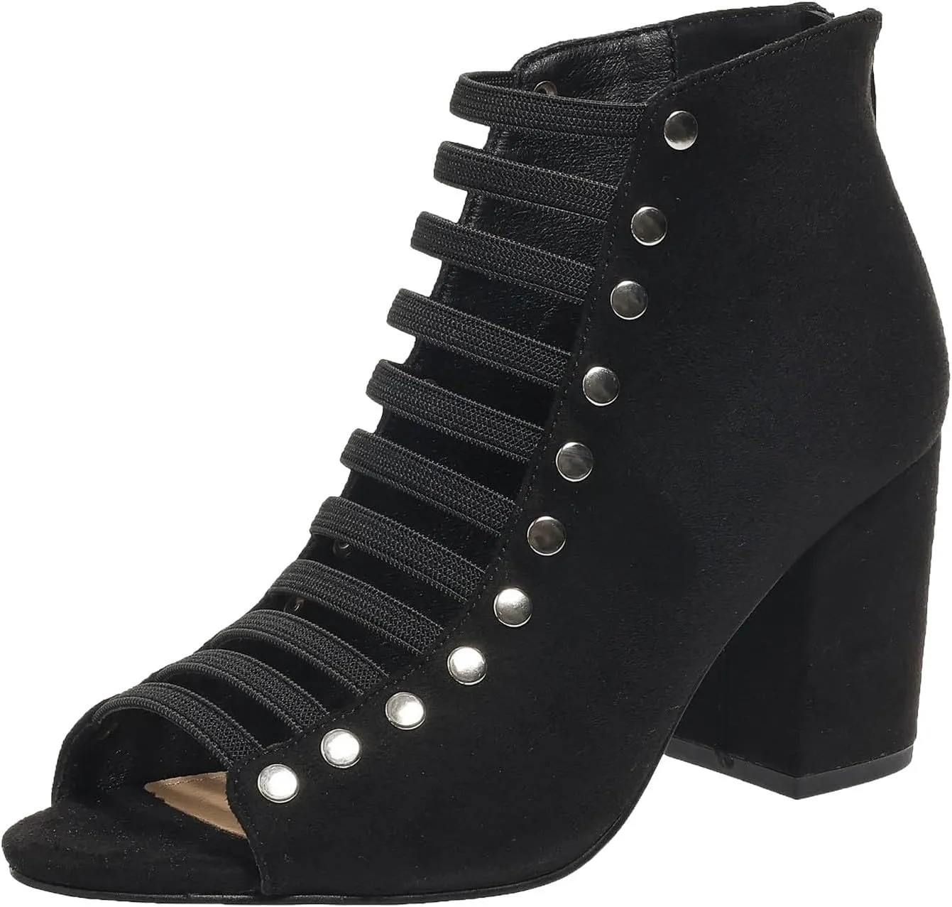 Women Toe Suede Sandals Back Zipper Cutout Sandals Chunky High Heel Sandals Ankle Strap Womens Dress Boots Low Heel