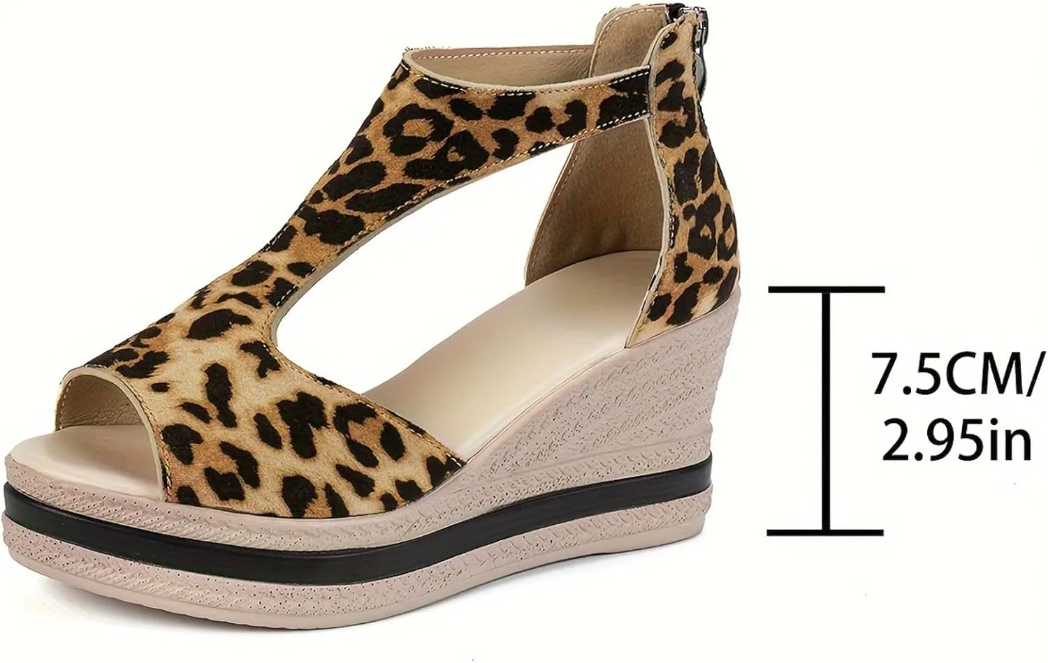 Women Wedge Sandals Peep Toe Slip On Platforms T Strap Zipper Back Sandals Slip On Comfort High Heeled Dress Shoes