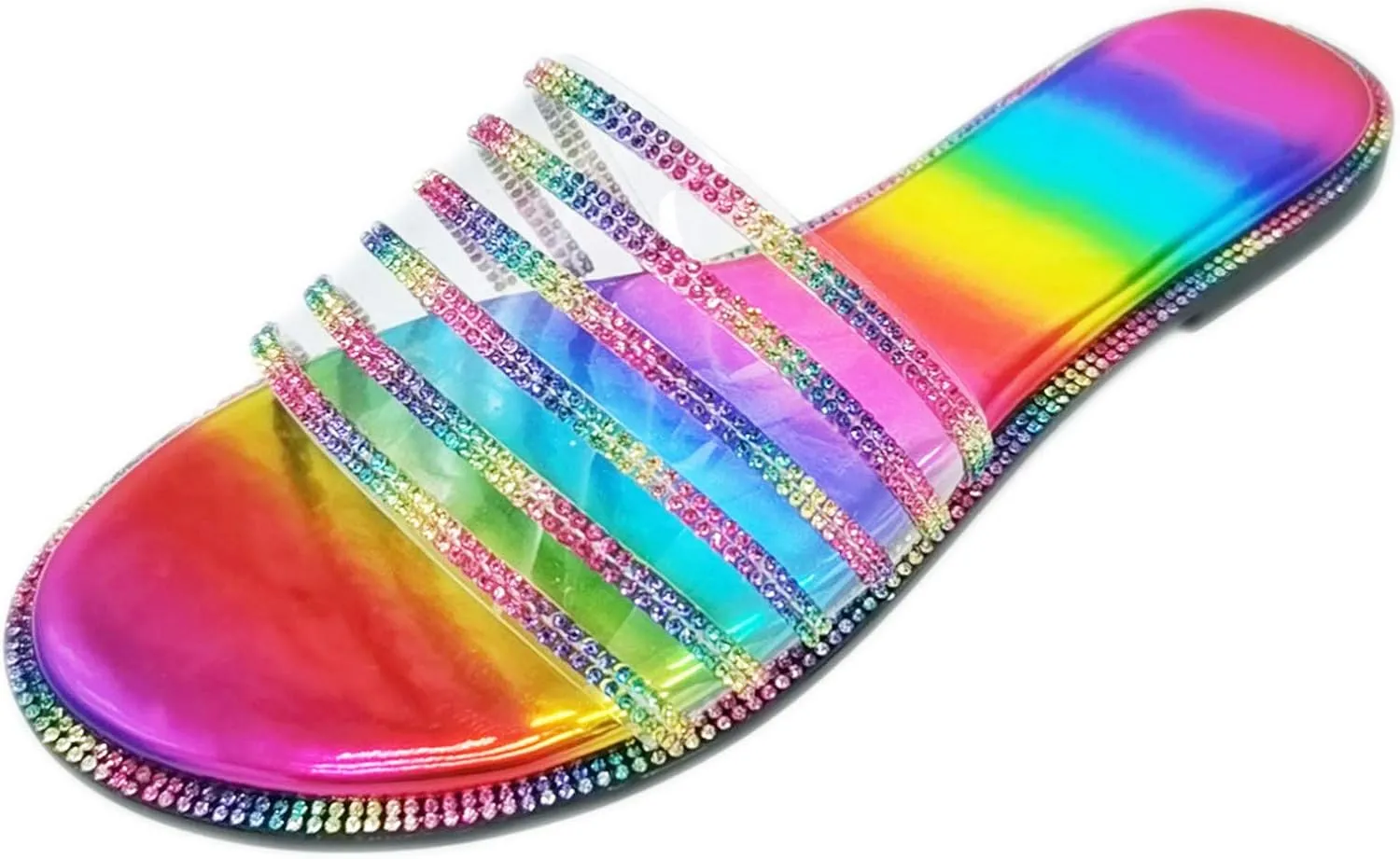 Womens Flat Sandals Flip Flops Crystals Rhinestones Sandals Summer Comfortable Beach Sandals Casual Slippers Shoes