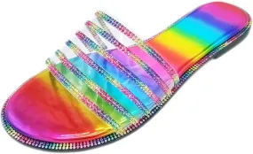 Womens Flat Sandals Flip Flops Crystals Rhinestones Sandals Summer Comfortable Beach Sandals Casual Slippers Shoes