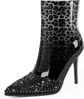 Women's High Heel Sexy Ankle Boots Rhinestone Pointed Toe Shoes