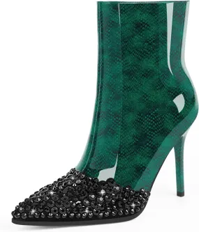 Women's High Heel Sexy Ankle Boots Rhinestone Pointed Toe Shoes