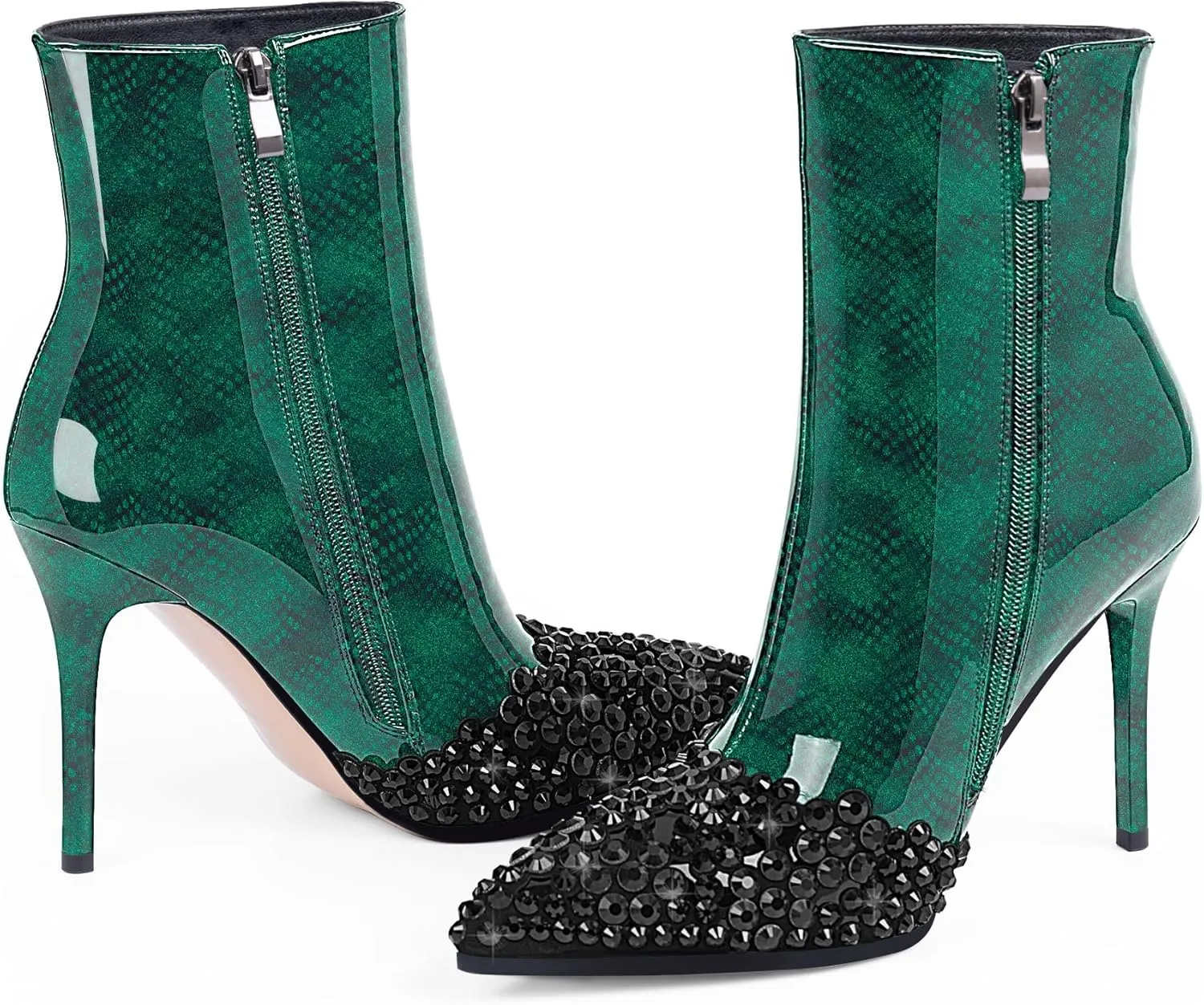 Women's High Heel Sexy Ankle Boots Rhinestone Pointed Toe Shoes