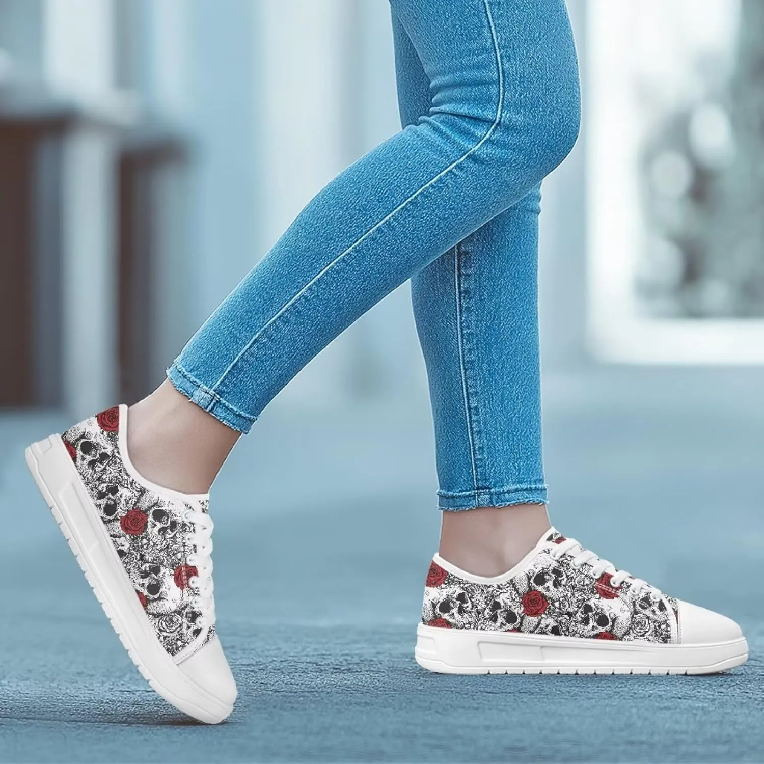 Women's Lace Up Low Top Canvas Shoes Fashion Casual Round Toe Sneakers Hands Free No Laces Barefoot Shoes US5.5-13.5