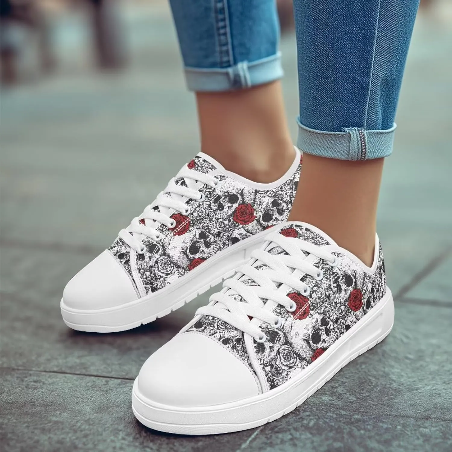 Women's Lace Up Low Top Canvas Shoes Fashion Casual Round Toe Sneakers Hands Free No Laces Barefoot Shoes US5.5-13.5
