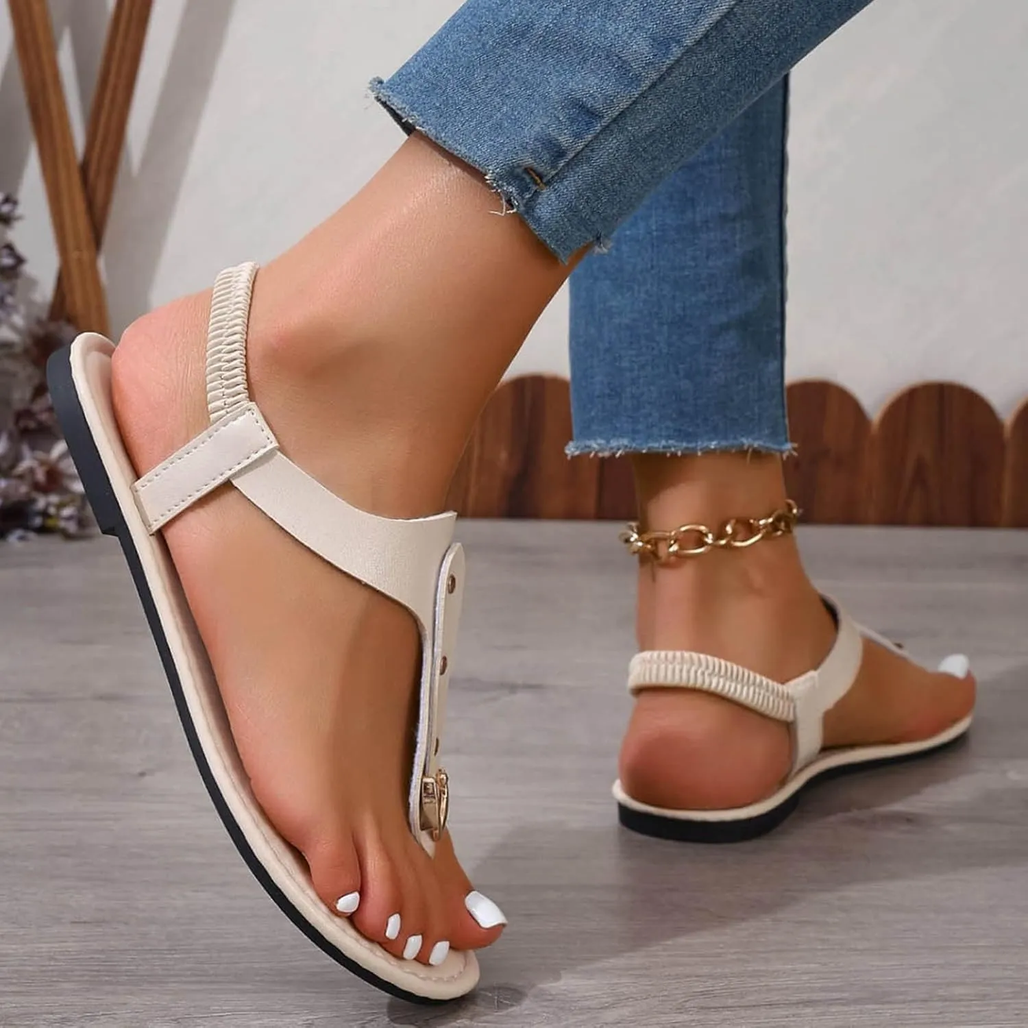 Yoga Mat Comfortable Flat Sandal for Women Dressy Shoes with Hook & Loop Strap Soft Soled Sandals for Women