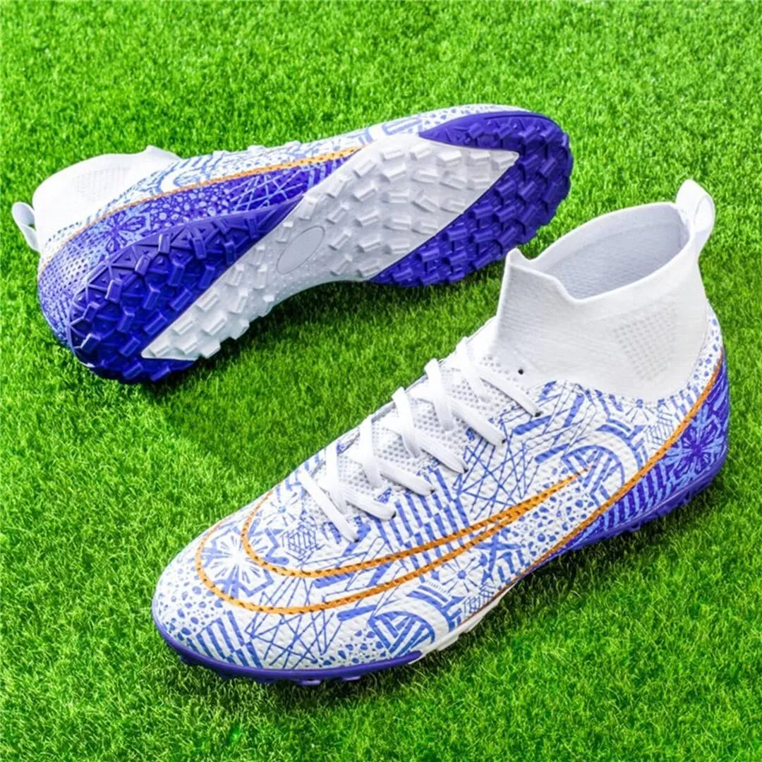 Youth Turf Soccer Shoes Mens Women High top Football Boots Indoor Athletic Ankle Shoes Spikes Indoor Soccer Cleats AG